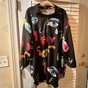 oversized graphic button down shirt